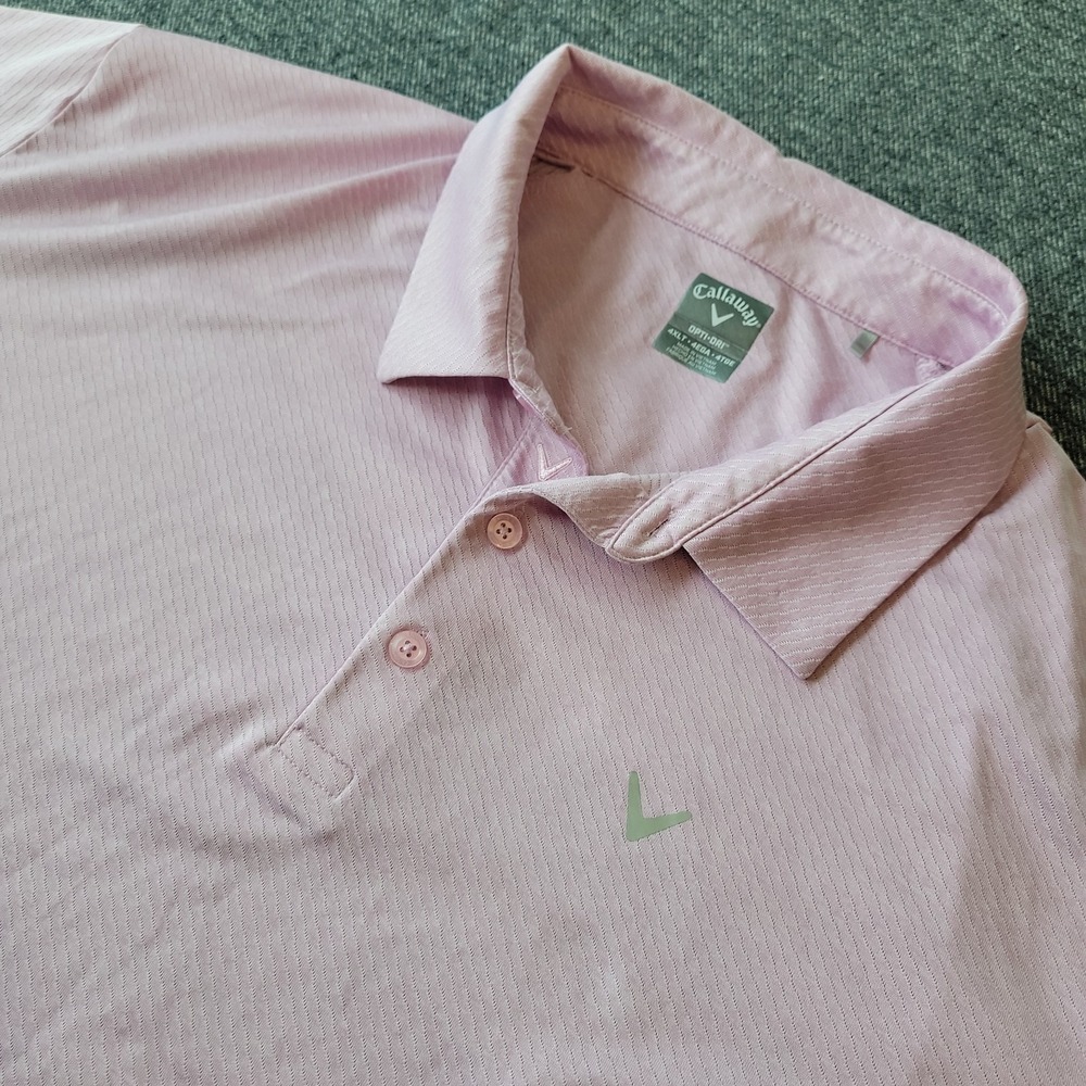 Callaway Opti Dri Polo Shirt Mens 4XLT Tall Pink Stripe Golf Performance Stretch